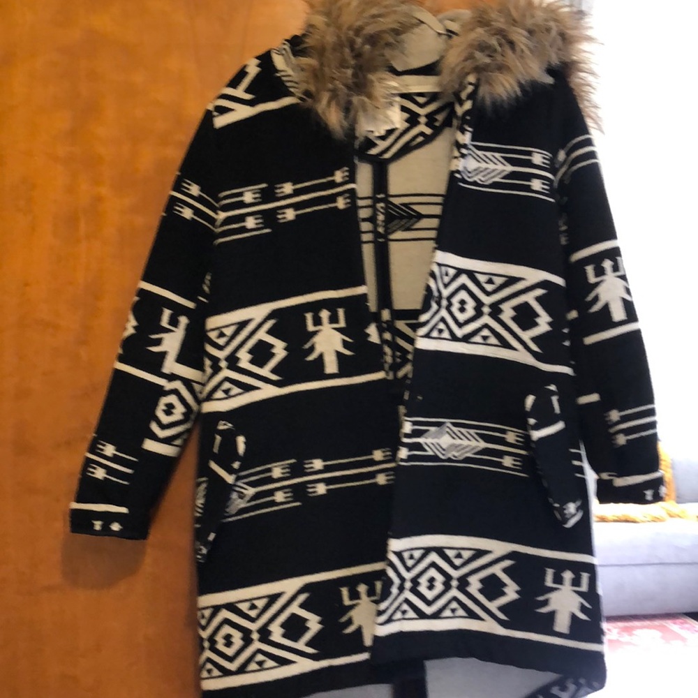 Black/cream Aztec coat